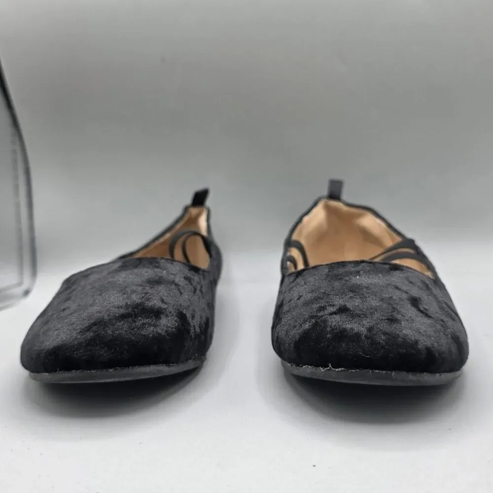 Capelli NY Black Velvet Mary Jane Ballet Flats Elastic Strap Girls Sz 4 / EU 36